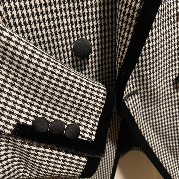 Preston and York Black and White Plaid Christmas Jacket Velvet Trim - Picture 2 of 3